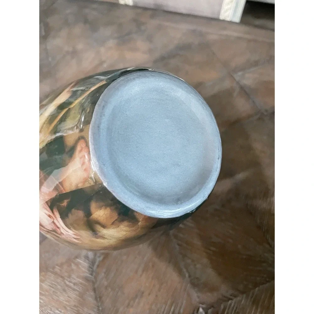 Vintage Decopauge French Style Shepherd Boy & Sheep Urn Vase 8.5